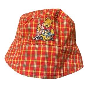 Vintage! DISNEY Winnie The Pooh & Piglet Reversible Baby Bucket Hat Plaid Rare